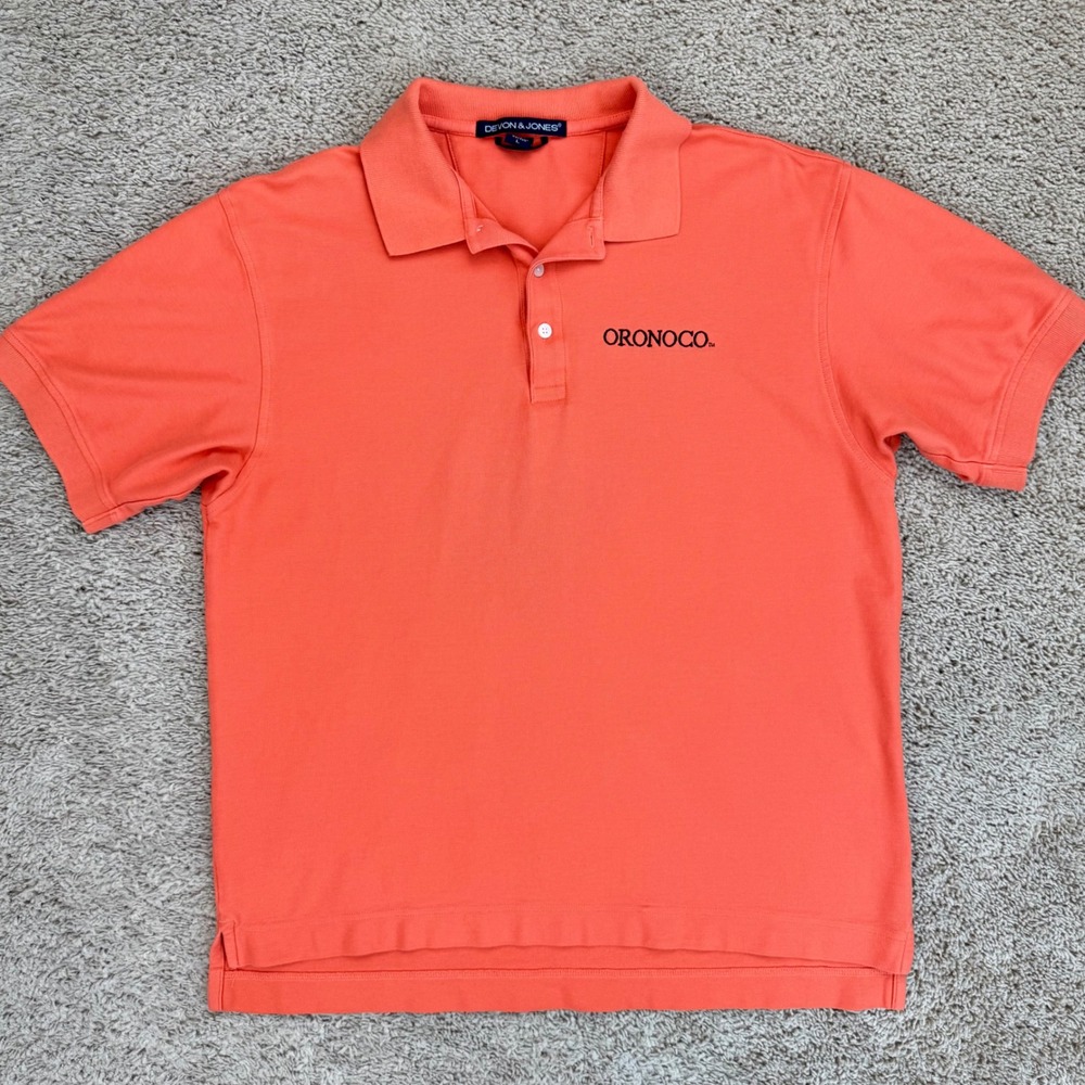 Devon‎ & Jones Polo Shirt Men's L Coral Pima Cotton ORONOCO Logo Casual Golf Top